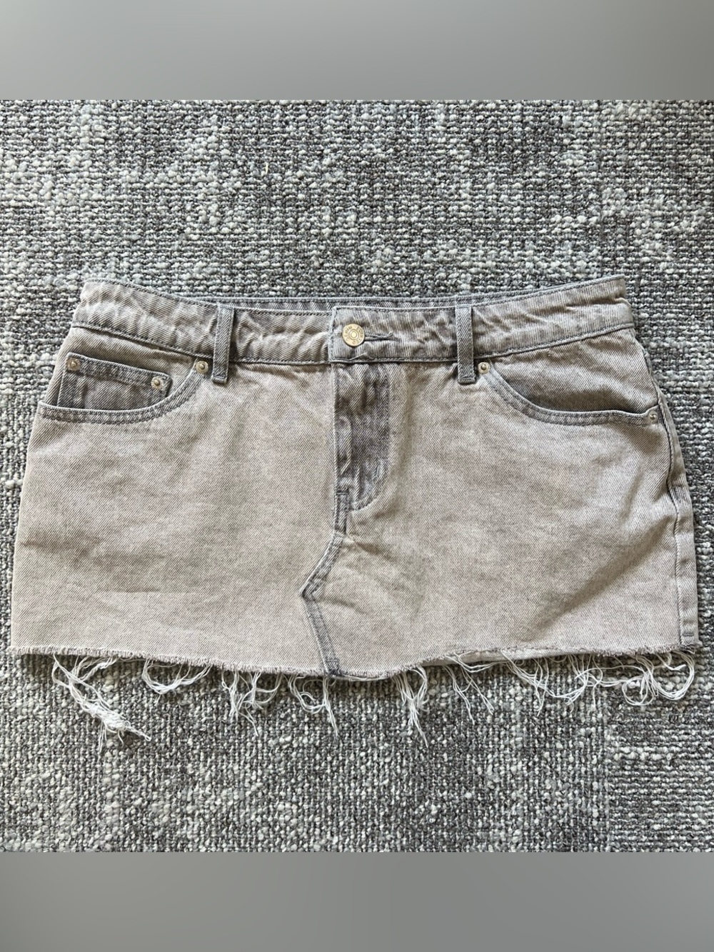 Edikted Light Gray Frayed Hem Denim Mini Skirt